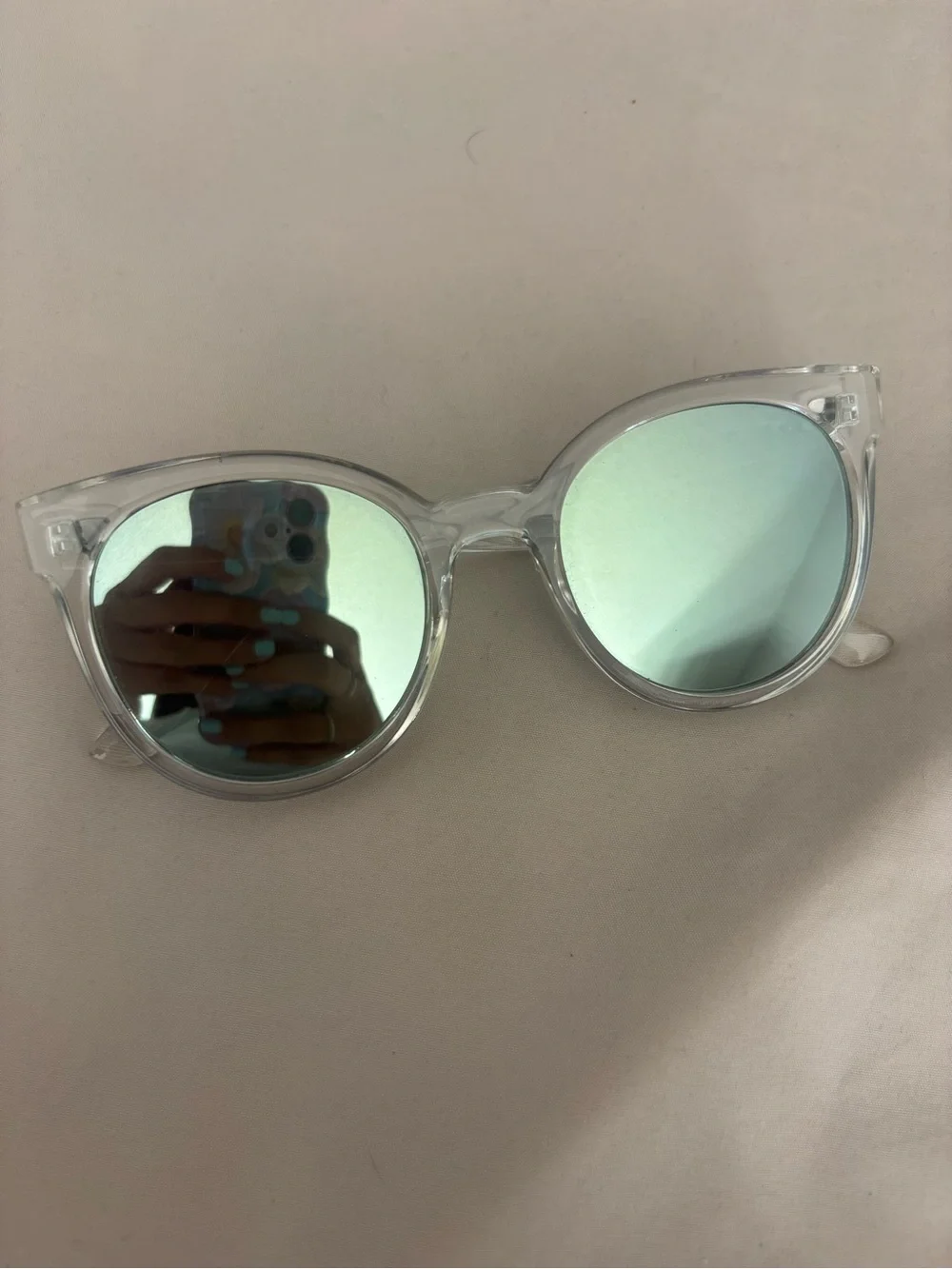 Quay Clear Frame Sunglasses with Mint Mirrored Lenses